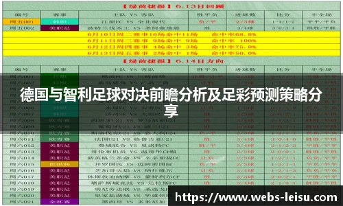 德国与智利足球对决前瞻分析及足彩预测策略分享